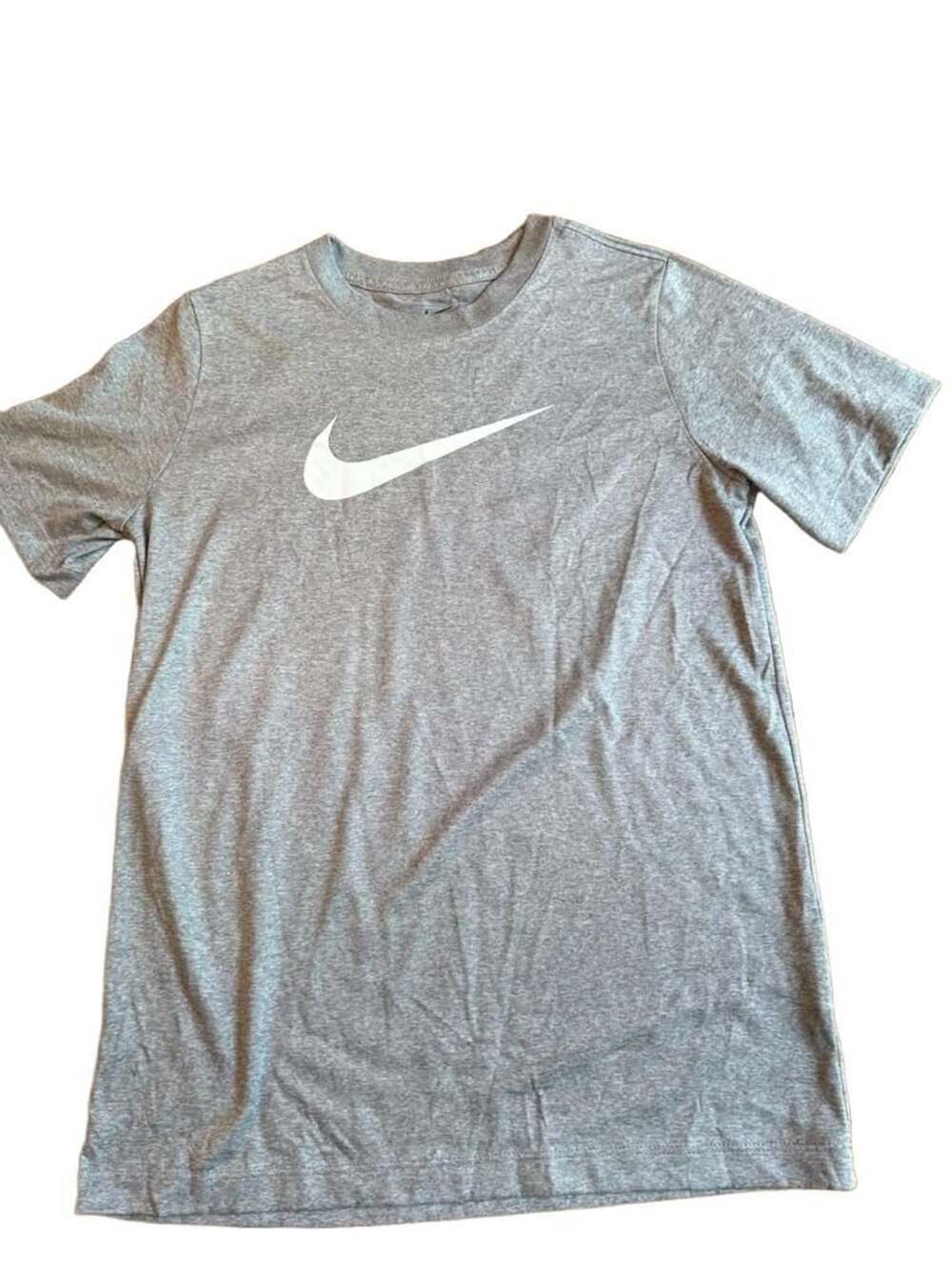 Nike The Nike Tee Dri-FIT Size L Gray White Swoosh T-Shirt b1553 youth